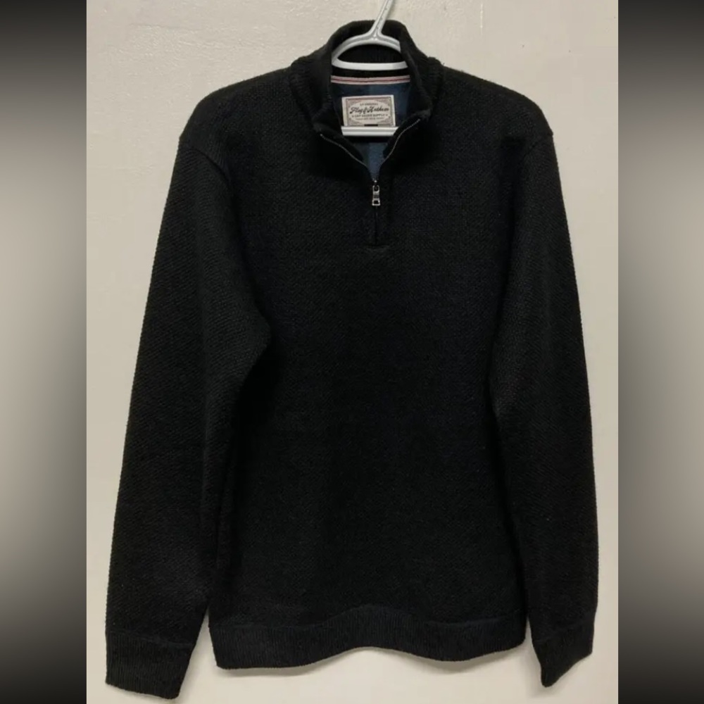 New! Flag & Anthem Mens 1/4 Zip Sweater Pullover Medium Black Shirt Heavy Weight
